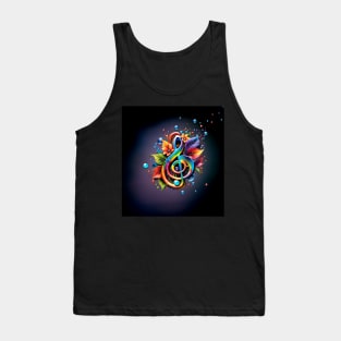Music, colorful clef with leaves Tank Top
